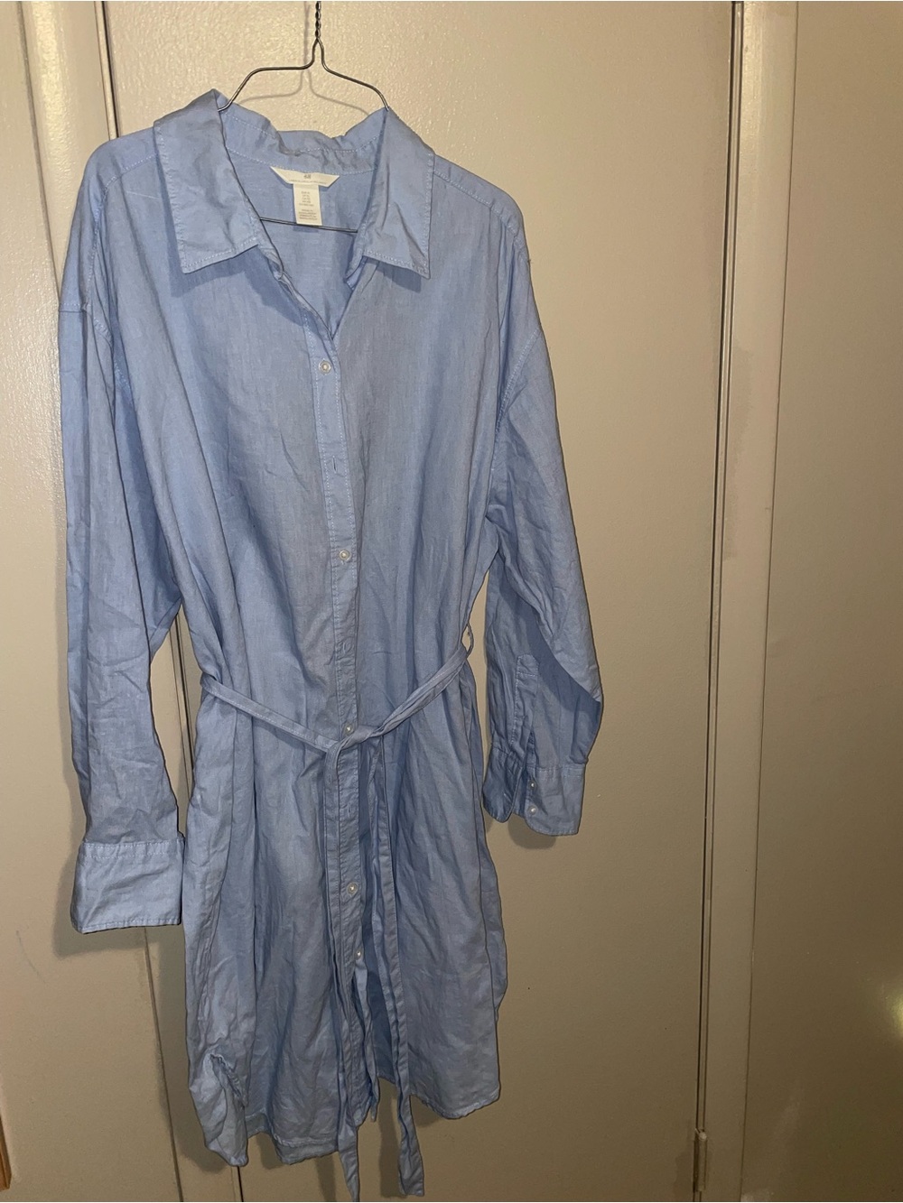 H&M Light Blue Shirt Trench with Waist Tie